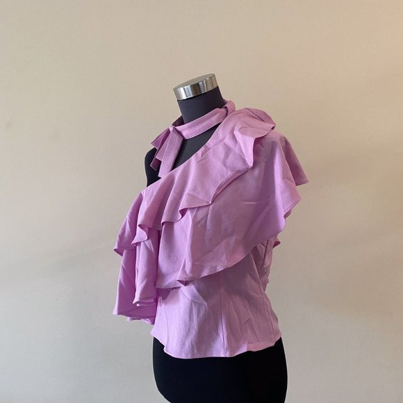 Purple One Shoulder Ruffle Blouse Size Large - Picture 3 of 6